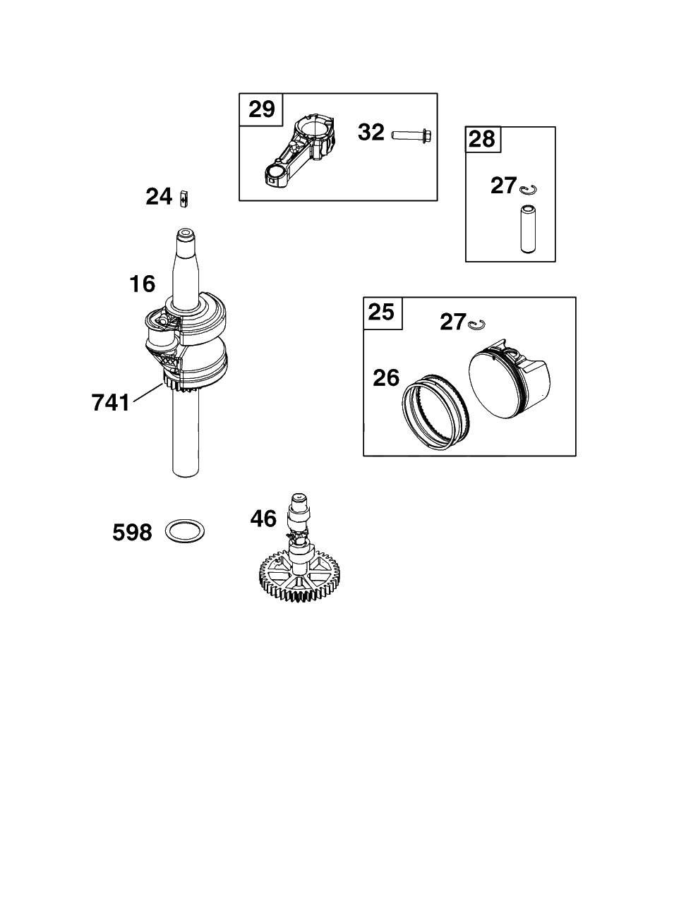 Crankshaft Group Diagram and Parts List for 8P502-0074-H5  Briggs and Stratton Engine